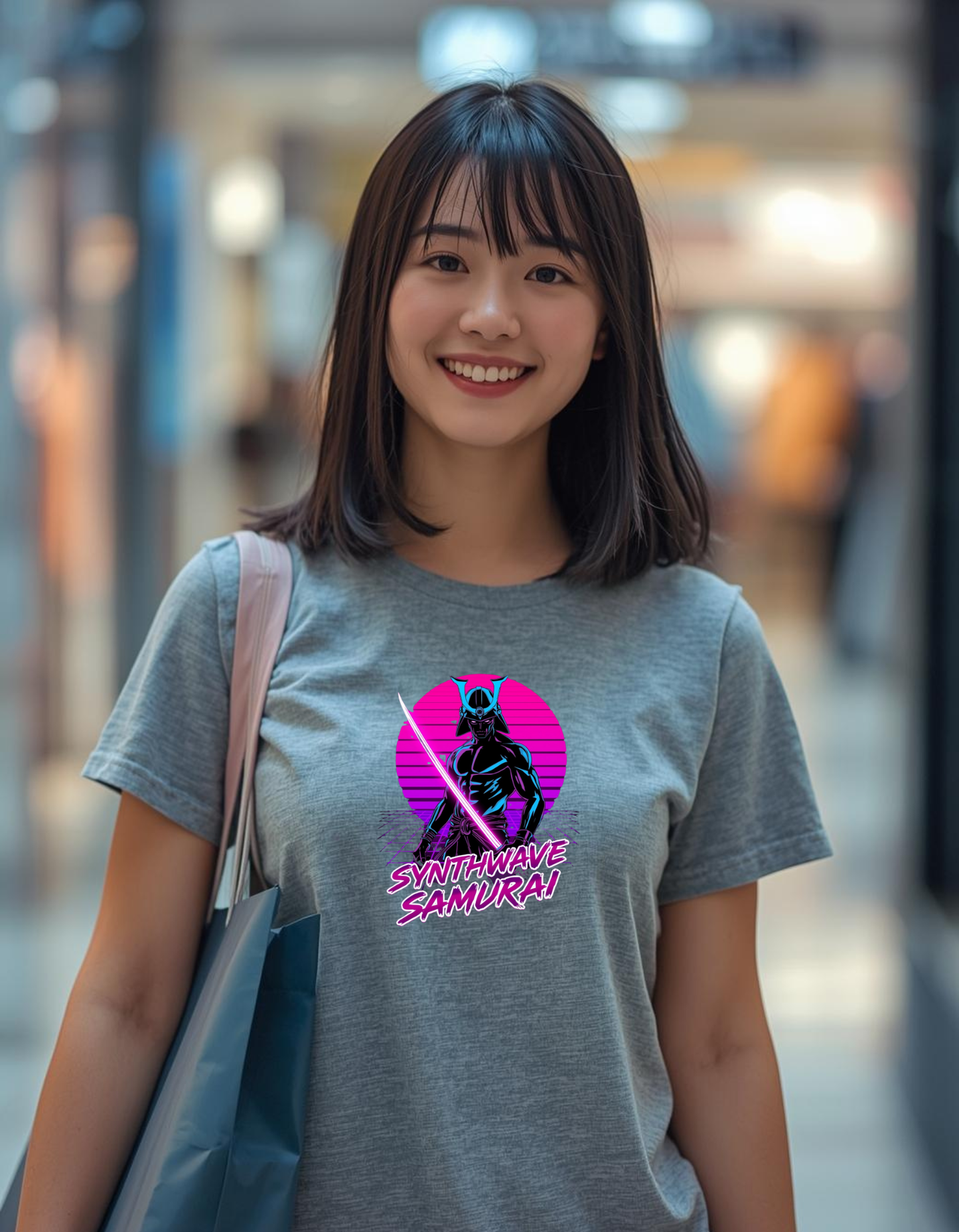 Synthwave Samurai graphic design on a Heavyweight T-shirt
