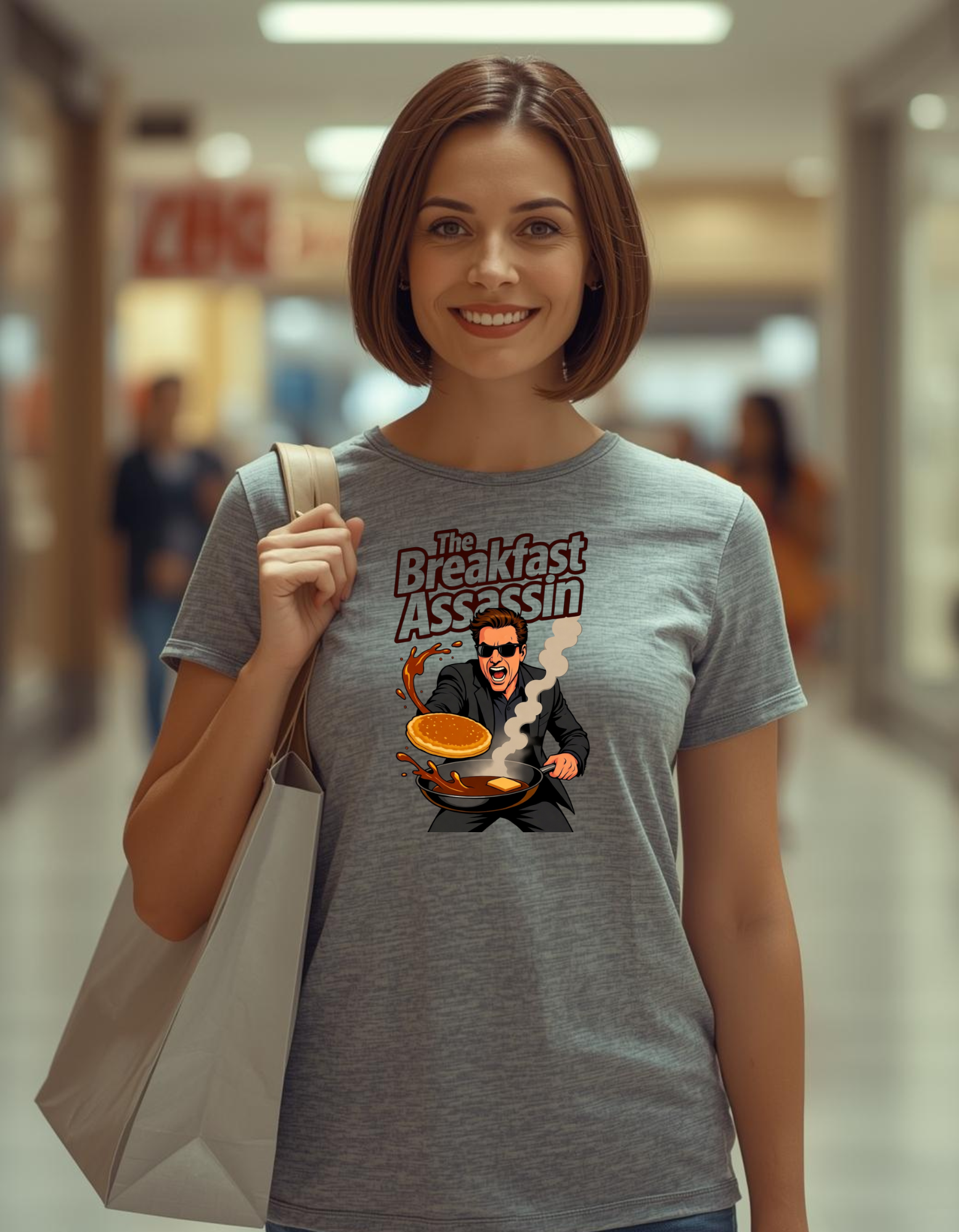 The Breakfast Assassin graphic design on a Heavyweight T-shirt