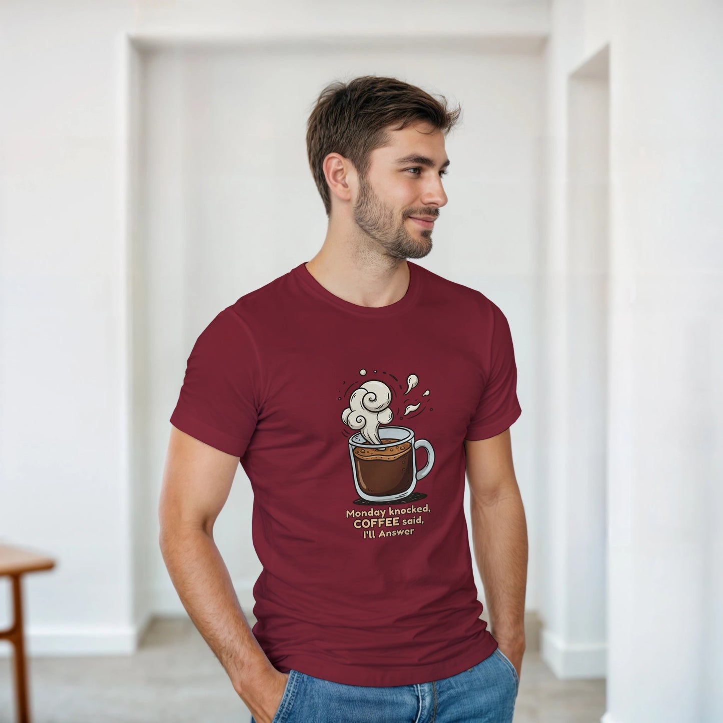 Monday Knocked, Coffee Answered on a Heavyweight Caffeine Lover T on a Shirt