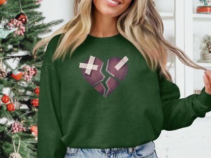 Broken Heart Patch Graphic Green Sweatshirt