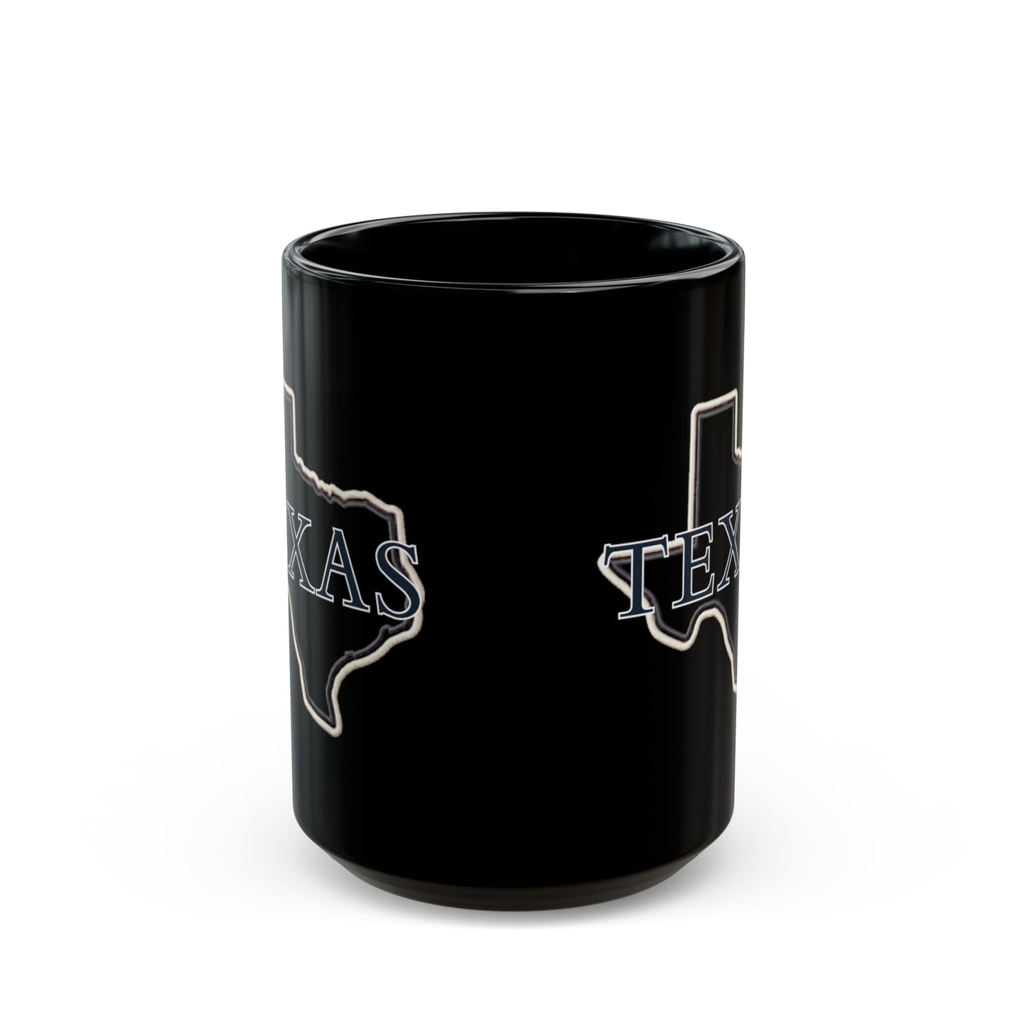 Black mug with Texas Lone Star State graphic and lettering.