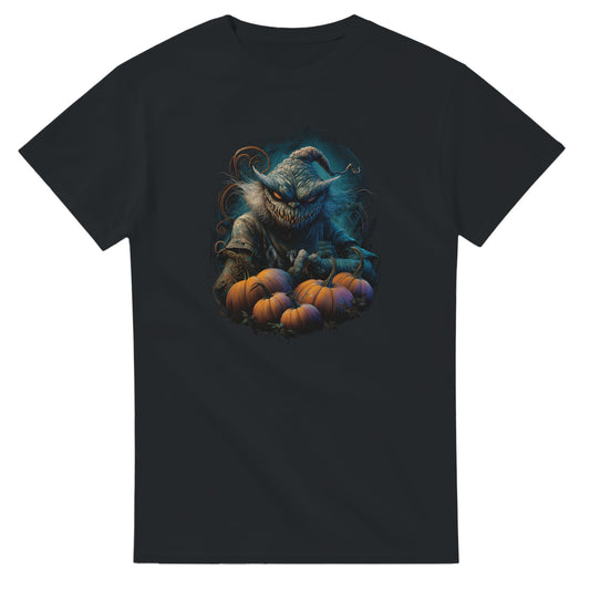 Spooky Scarecrow & Pumpkins on a Heavyweight T-shirt