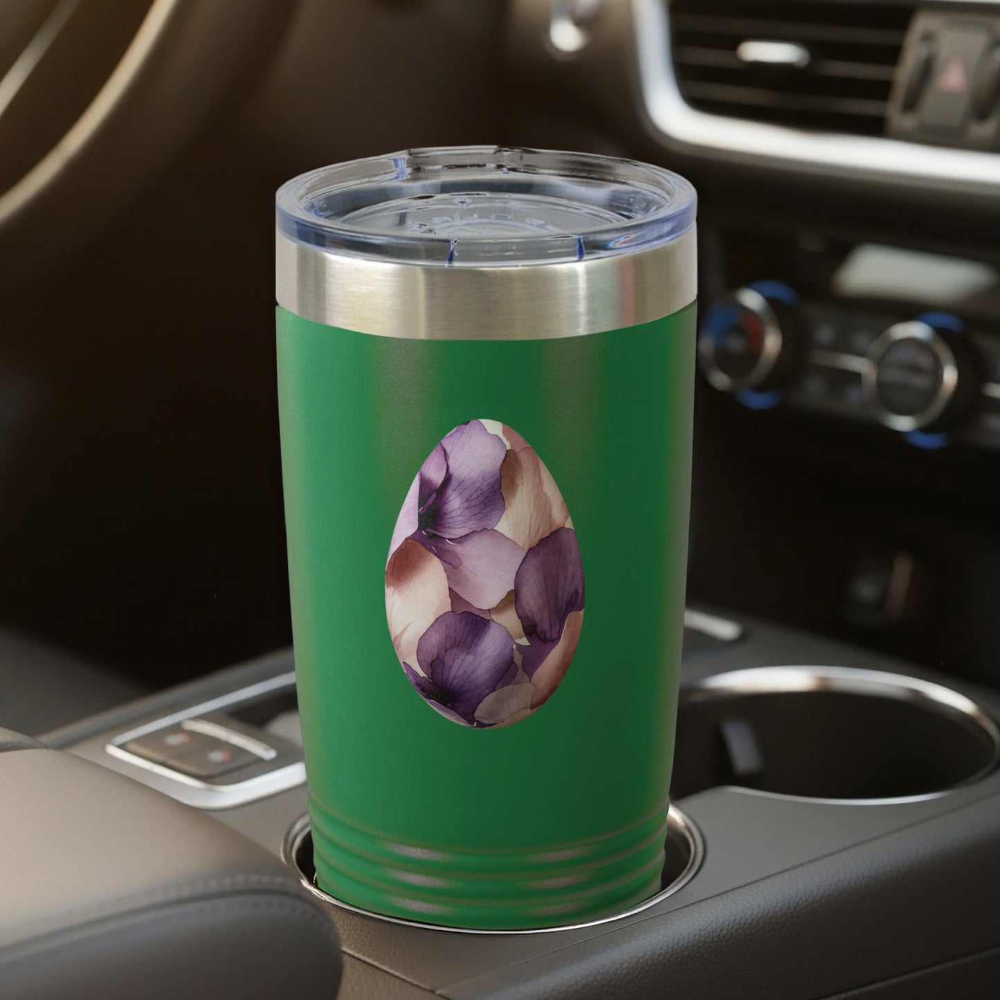 Green Tumbler with Floral Egg Design for Drinks