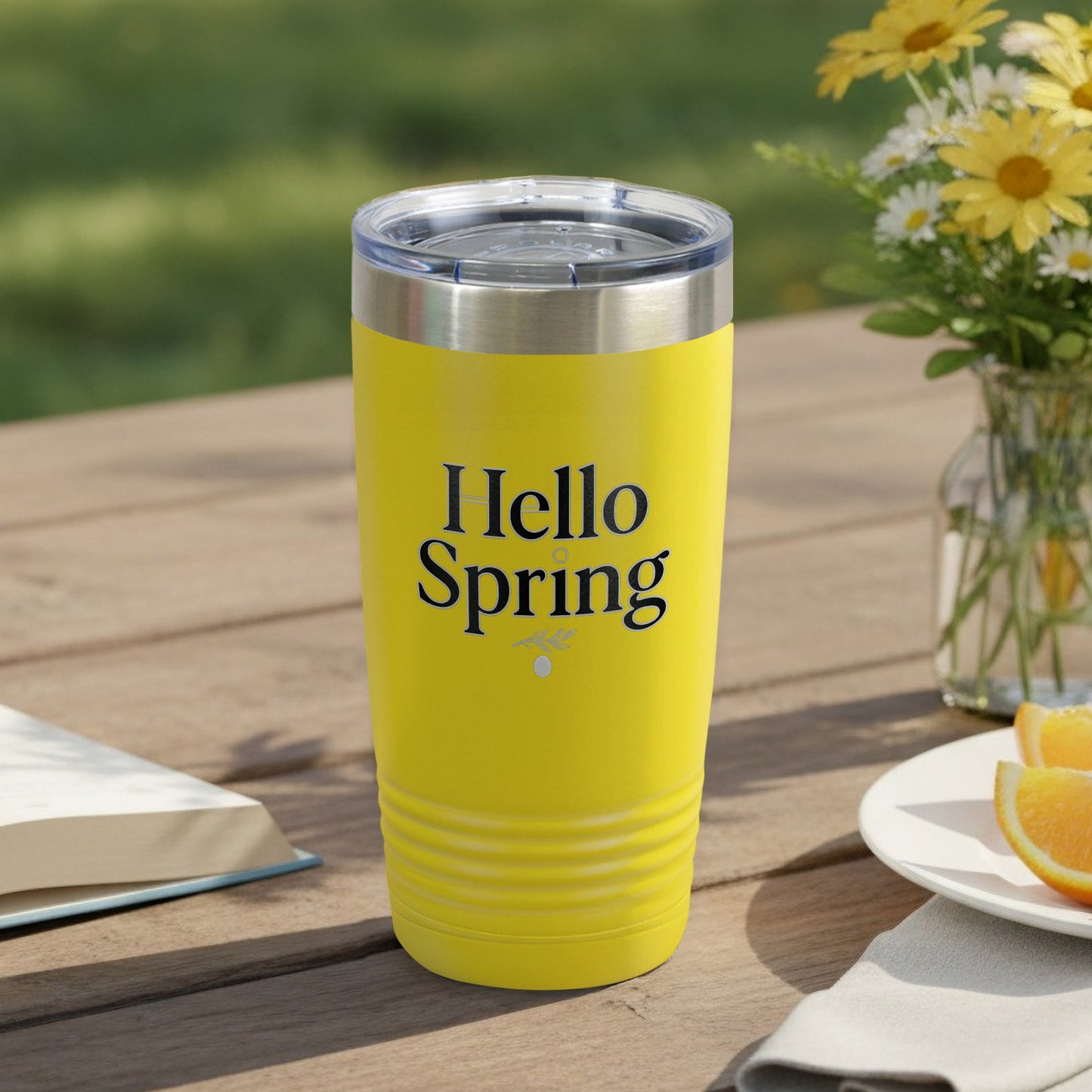 Bright Yellow 'Hello Spring' Travel Tumbler Flask
