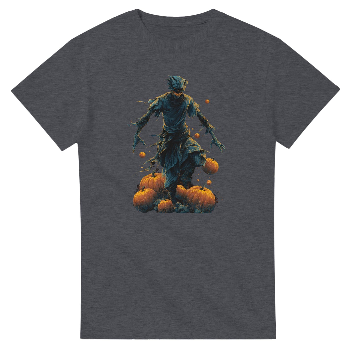 Haunting Harvest Scarecrow on a Heavyweight T-shirt