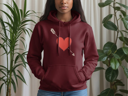 Maroon Hoodie with Heart and Arrow Graphic Design