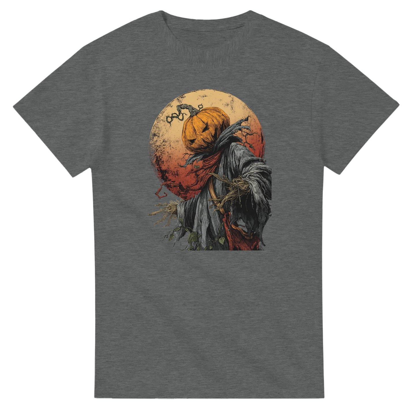 Spooky Pumpkin Scarecrow on a Heavyweight T-shirt