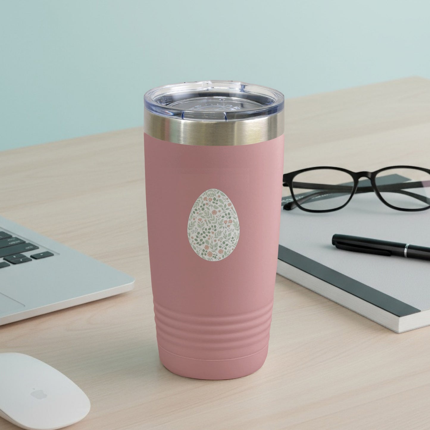 Floral Egg Pattern Pink Travel Mug for Coffee Lovers