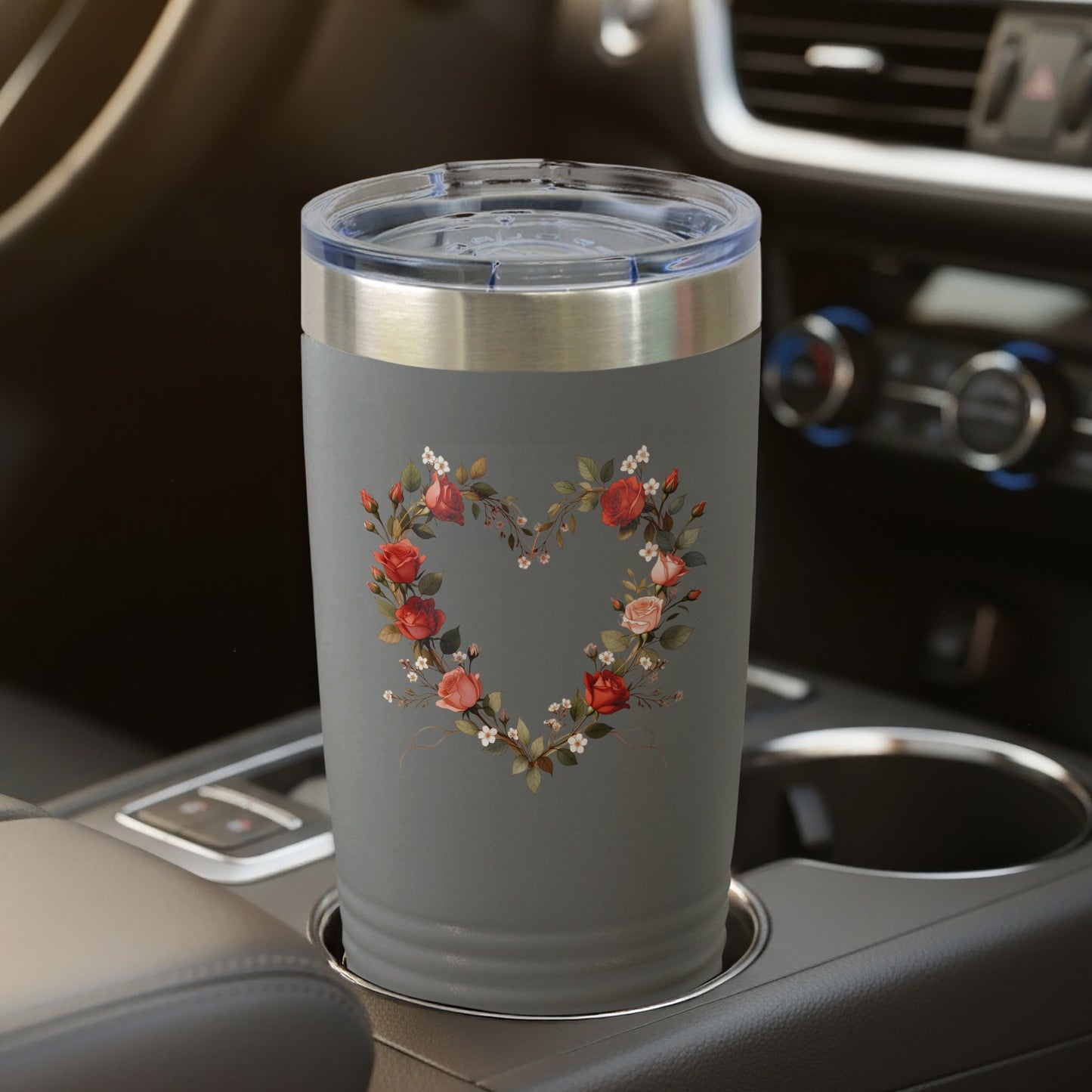 Floral Heart Design Travel Tumbler for Beverages