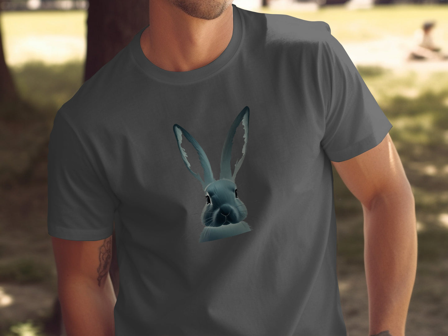 Dark Grey Shirt Blue Bunny Head Long Ears Animal Artwork product type