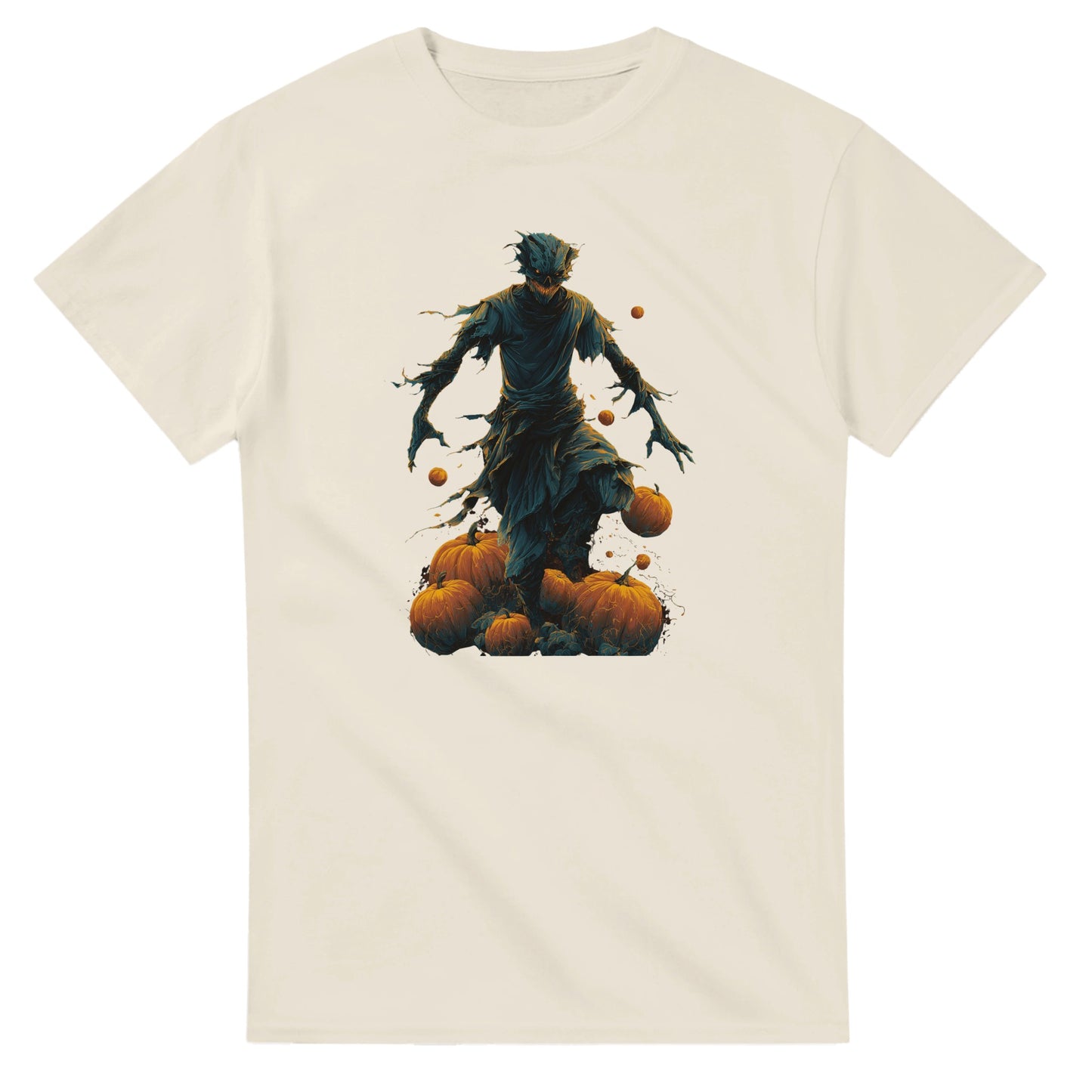 Haunting Harvest Scarecrow on a Heavyweight T-shirt