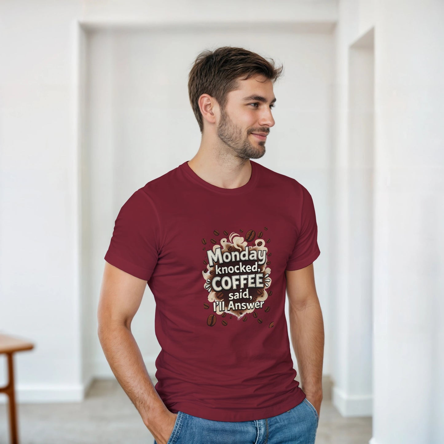 Monday Knocked, Coffee Answered on a Heavyweight Coffee Lover T on a Shirt