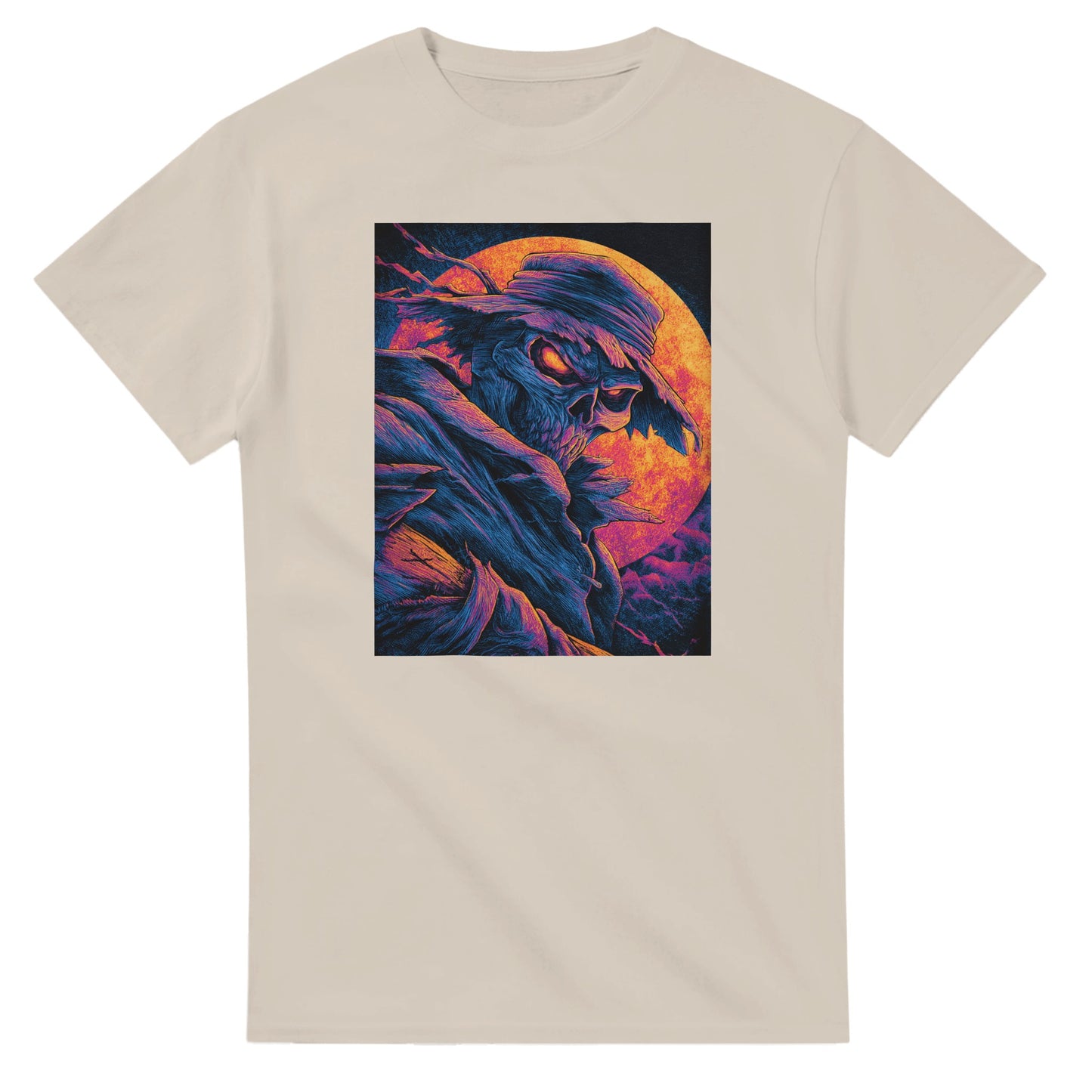 Vibrant Skull & Scarecrow on a Heavyweight T-shirt
