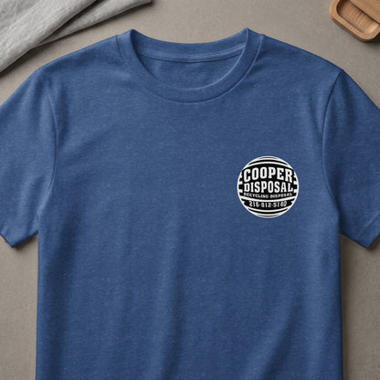 Blue t-shirt with Cooper Disposal logo on left chest.