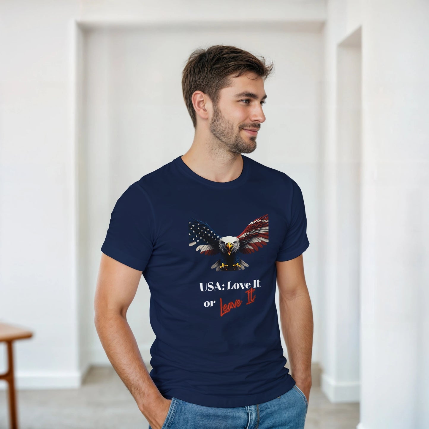 Love It or Leave It Patriotic Eagle on a Heavyweight T-shirt
