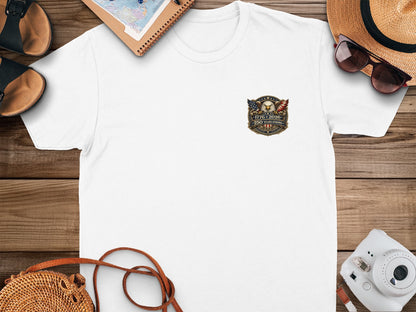 White t-shirt with 1776-2026 250 Years of Freedom emblem.
