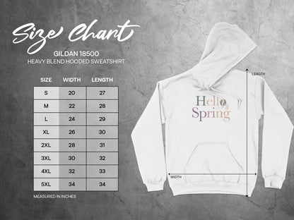 Hello Spring Graphic Hoodie Size Chart Guide