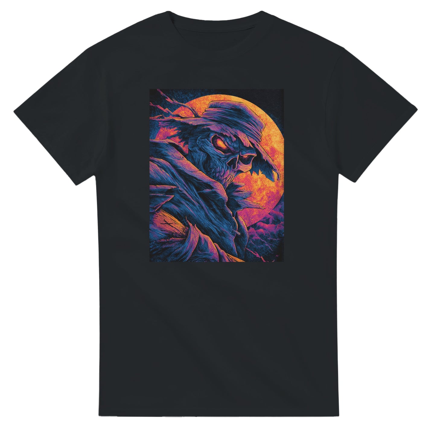 Vibrant Skull & Scarecrow on a Heavyweight T-shirt
