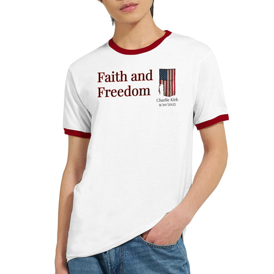 Faith and Freedom on a Ringer T-Shirt 