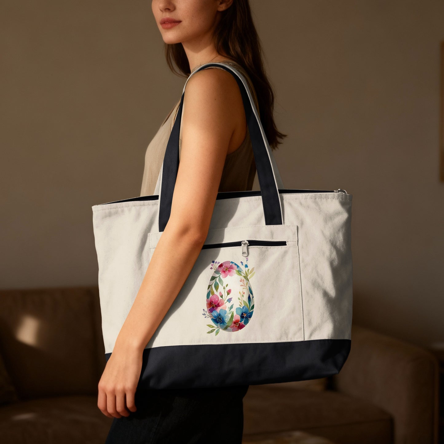 Floral Watercolor Easter Egg Design Tote Bag product type