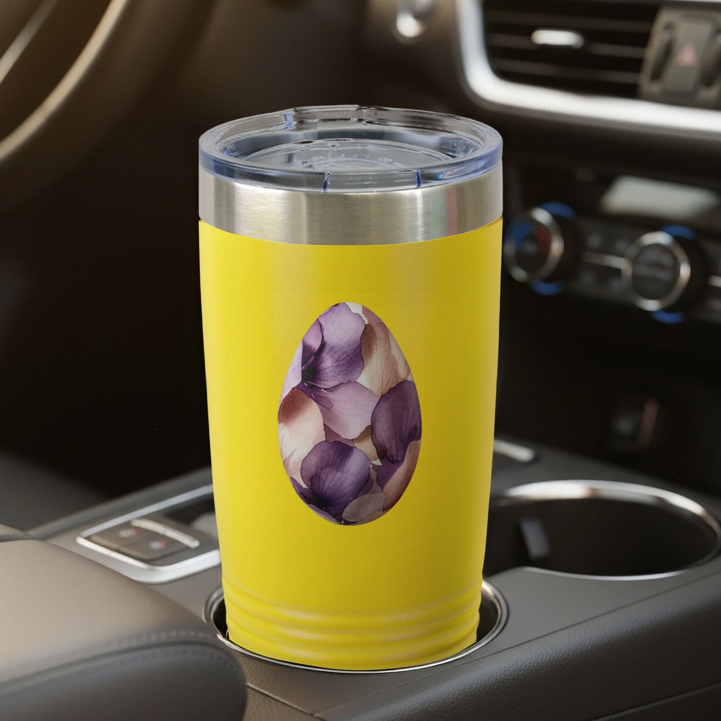 Yellow Tumbler with Floral Egg Design for Drinks