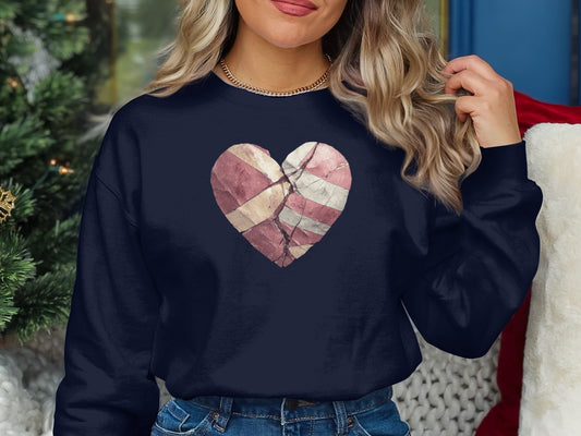 Vintage Tattered Heart Graphic Design Navy Blue Apparel