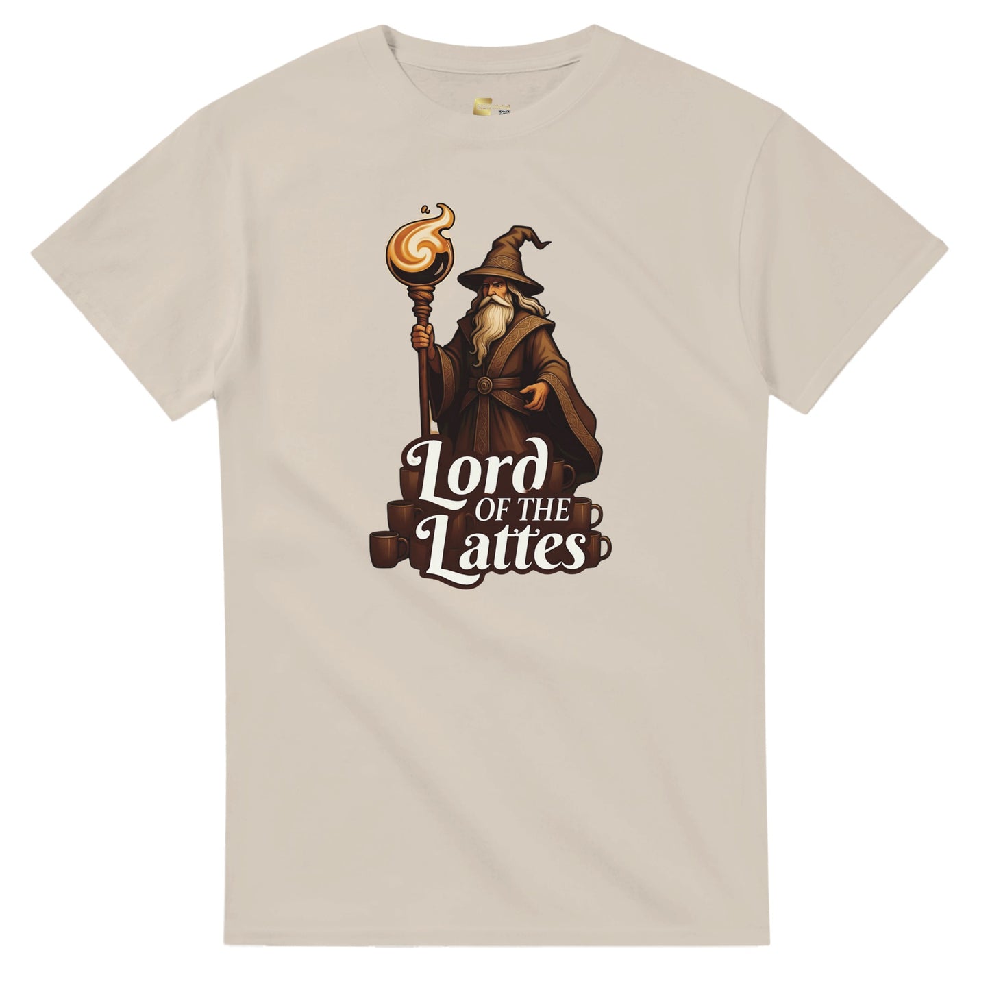 Lord of the Lattes graphic design on a Heavyweight T-shirt