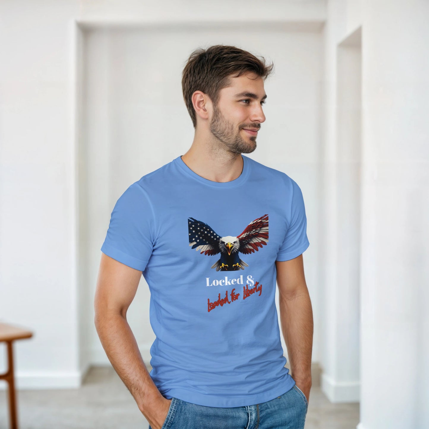 Locked & Loaded For Liberty Patriotic Eagle on a Heavyweight T-shirt
