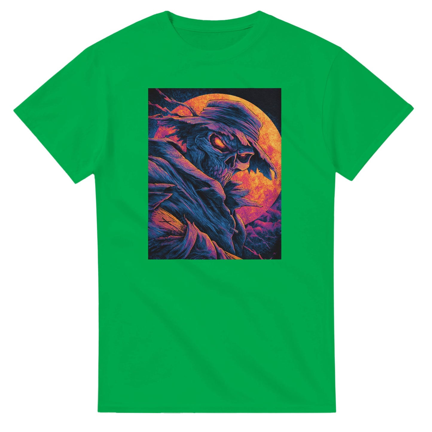 Vibrant Skull & Scarecrow on a Heavyweight T-shirt
