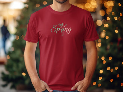 Hello Spring Graphic Red T-Shirt for Festive Occasions