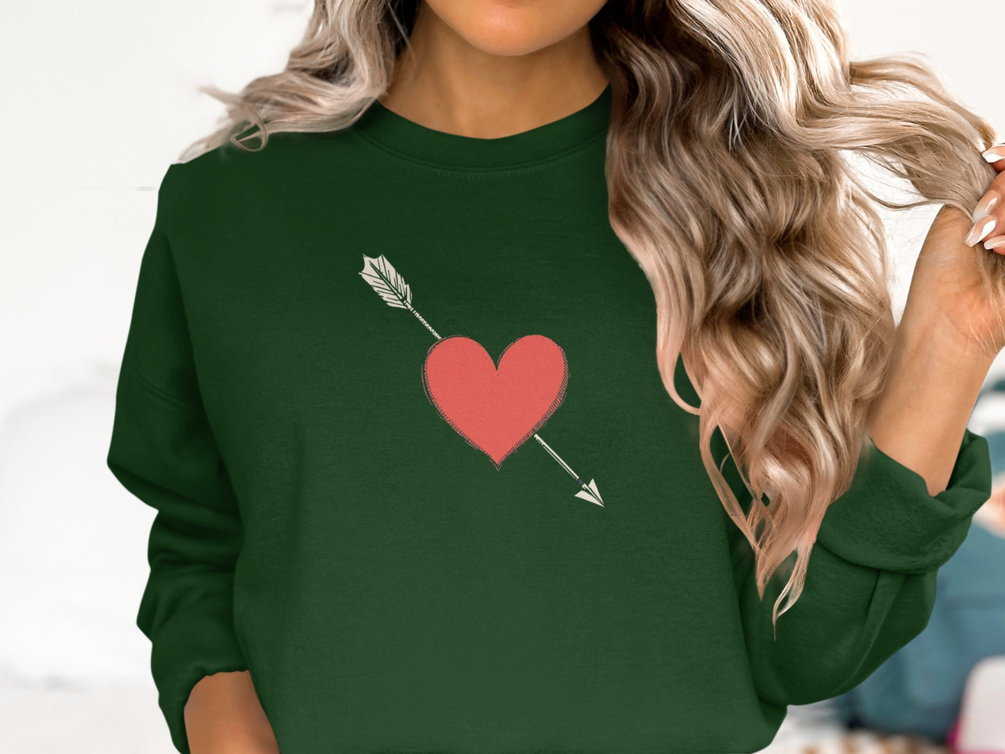 Heart and Arrow Graphic Green Pullover Sweater
