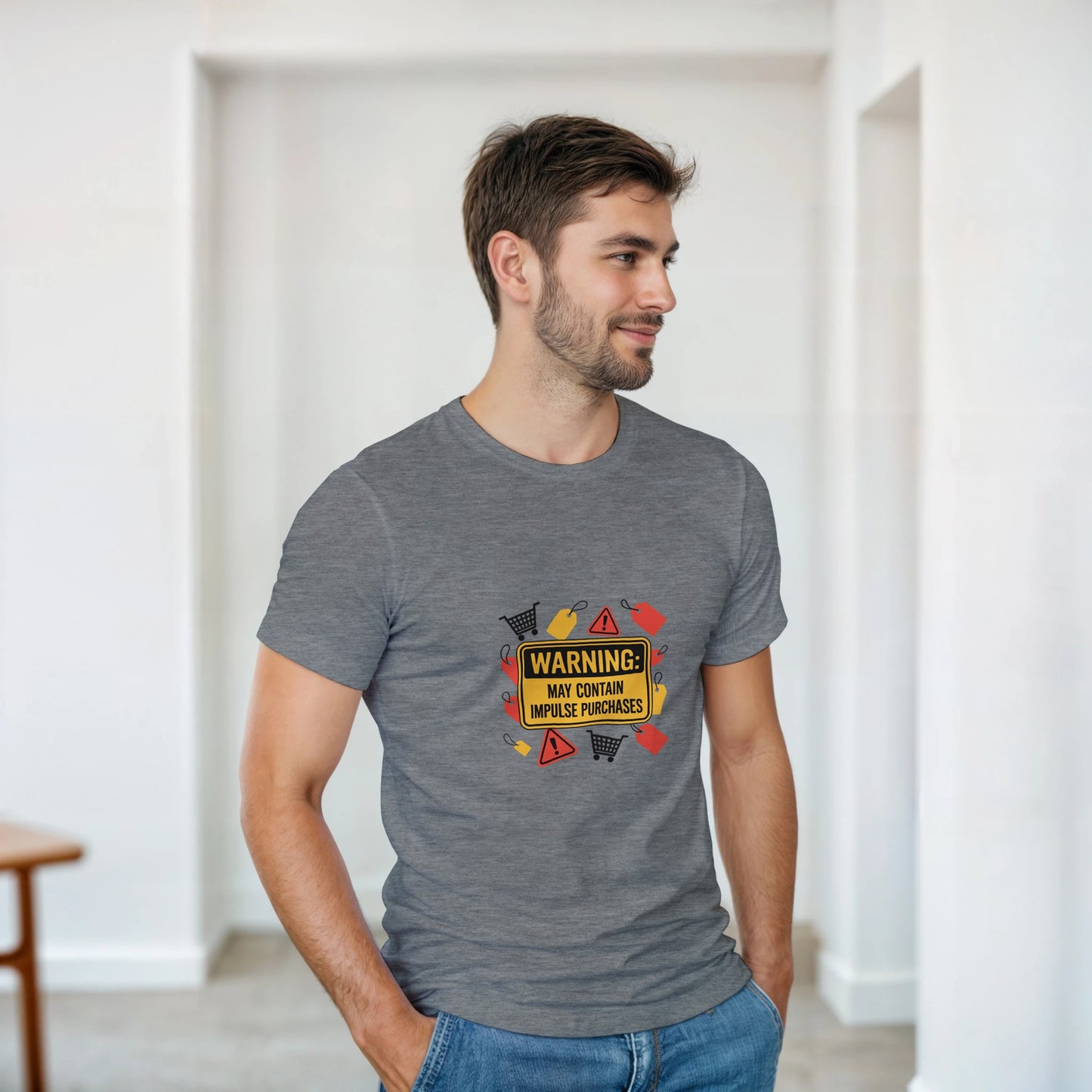 Warning May Contain Impulse Purchases heavyweight t-shirt mockup