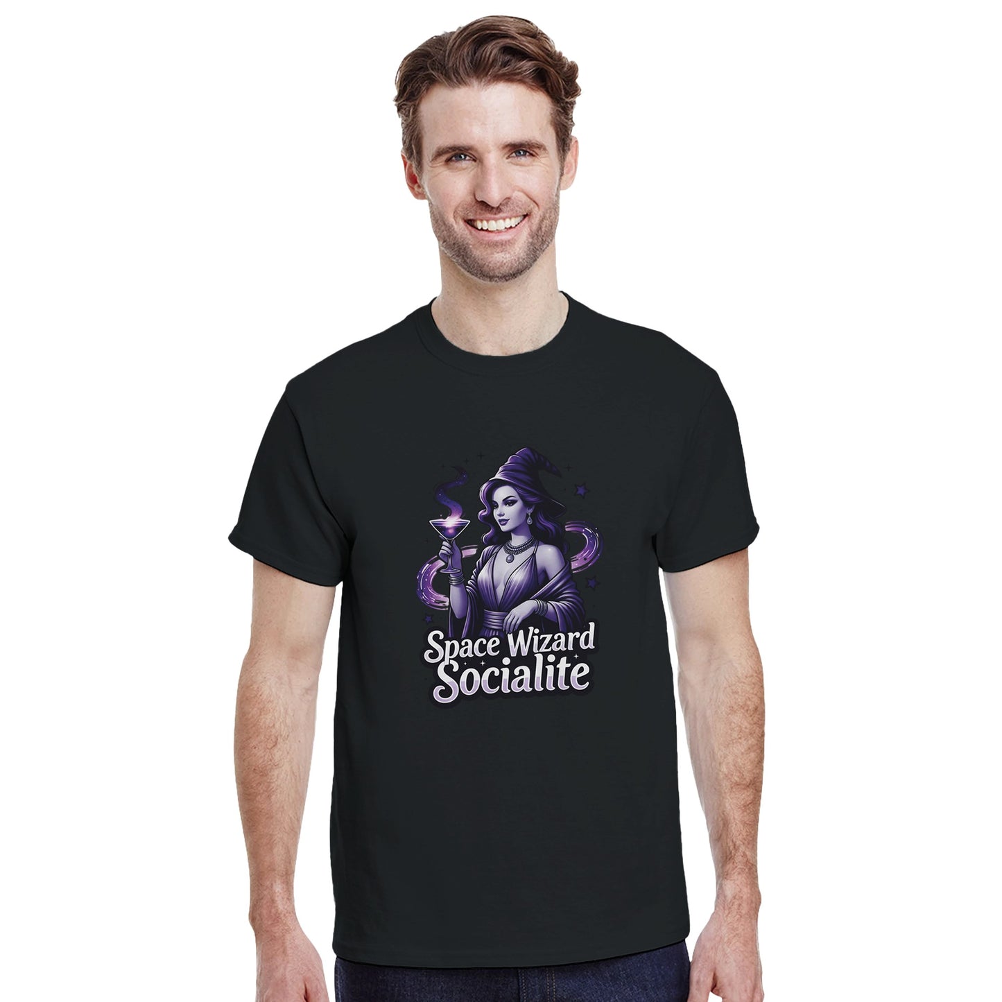 Space Wizard Socialite graphic design on a Heavyweight T-shirt