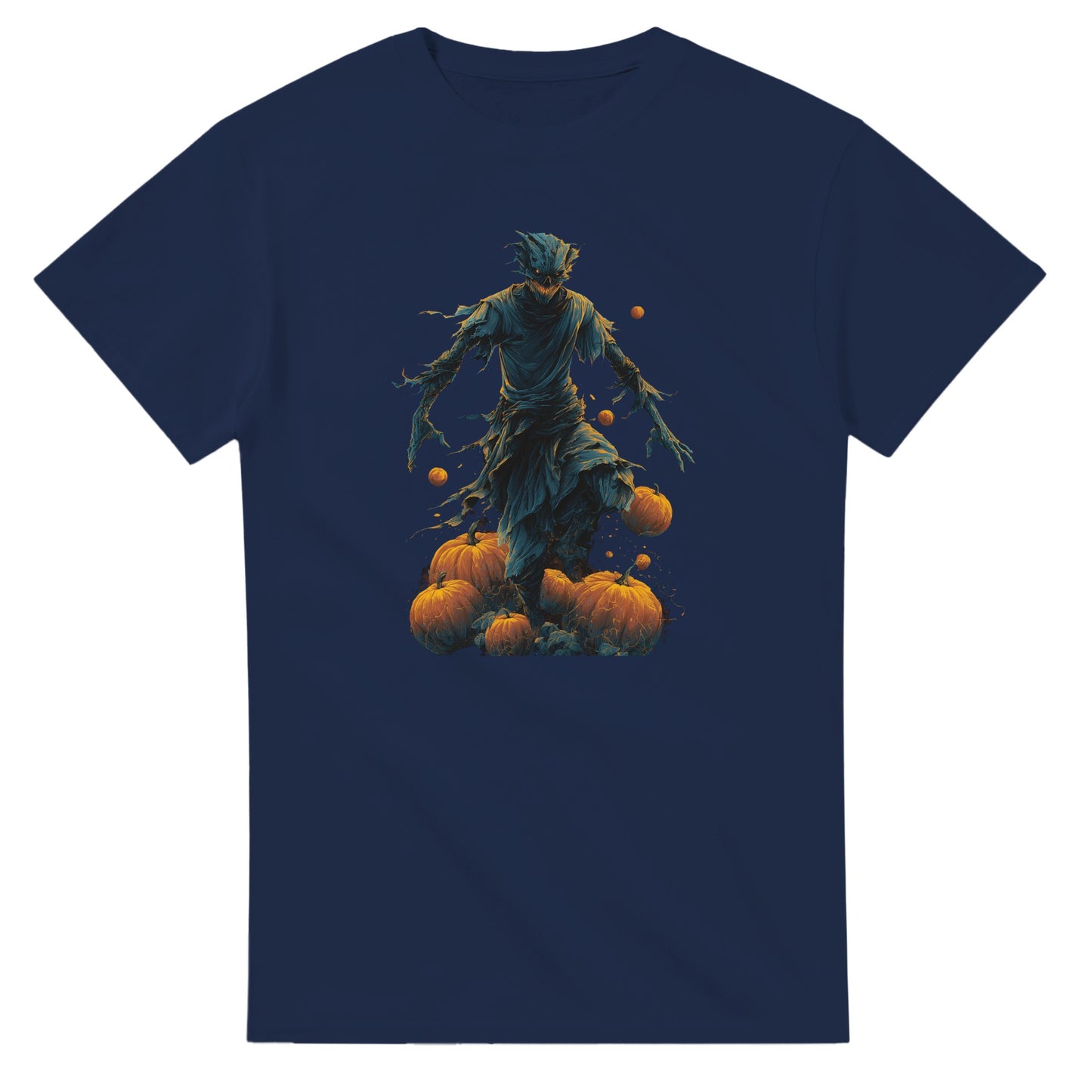 Haunting Harvest Scarecrow on a Heavyweight T-shirt
