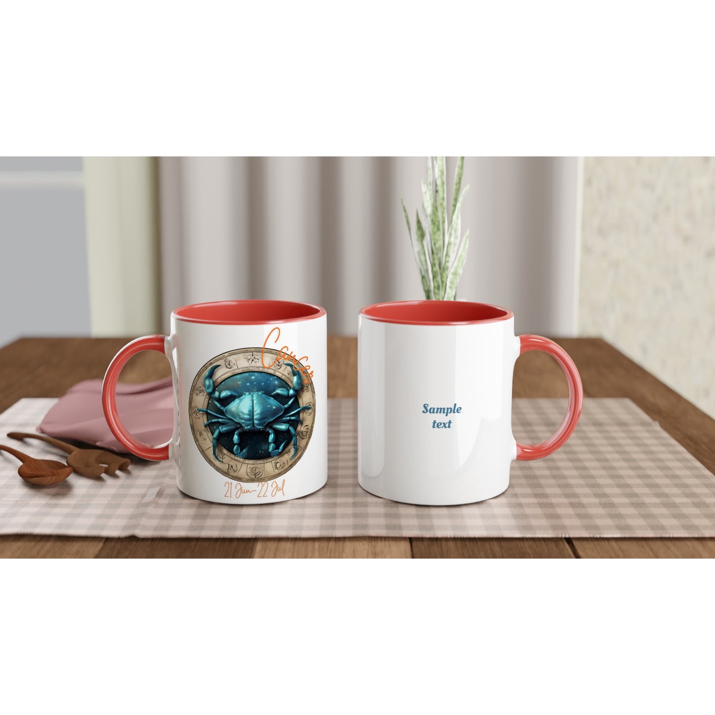 11oz ceramic mug with color inside Cancer crab personalized
