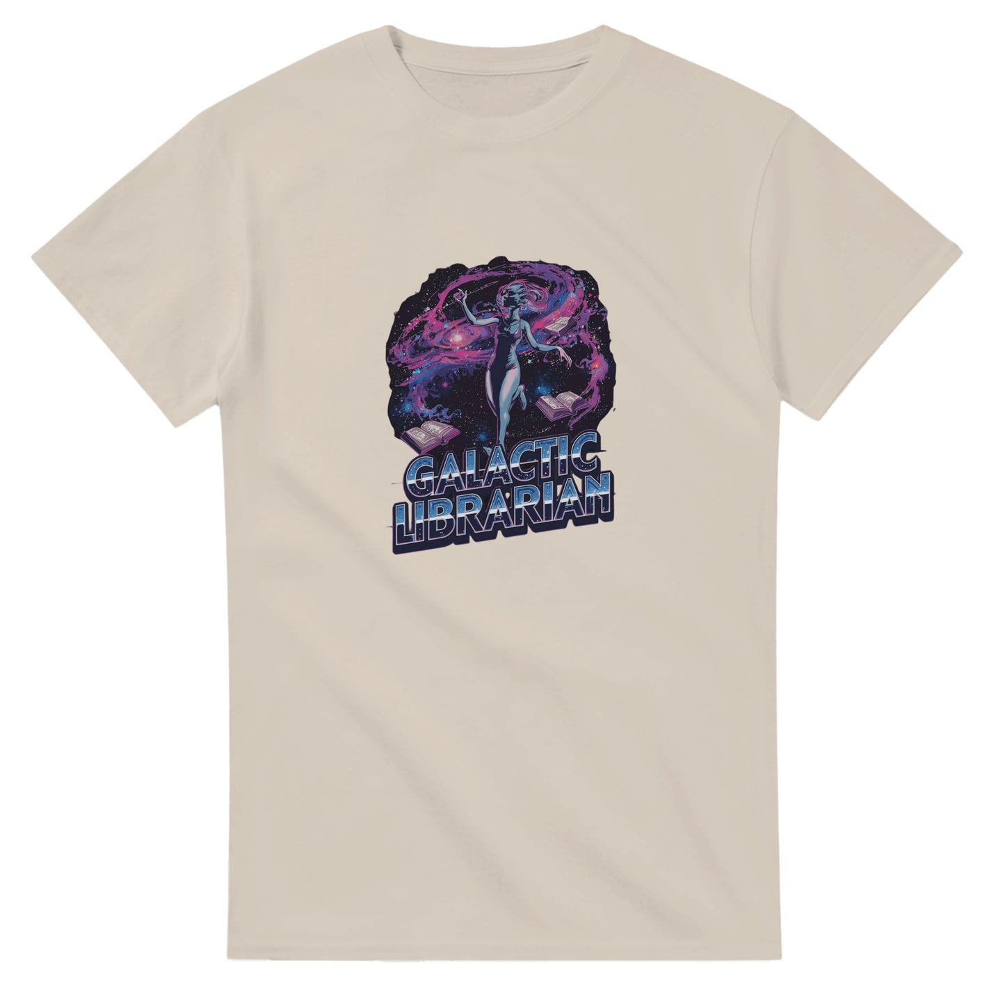 Woman wearing a red t-shirt with a graphic design, holding shopping bags in a mall.