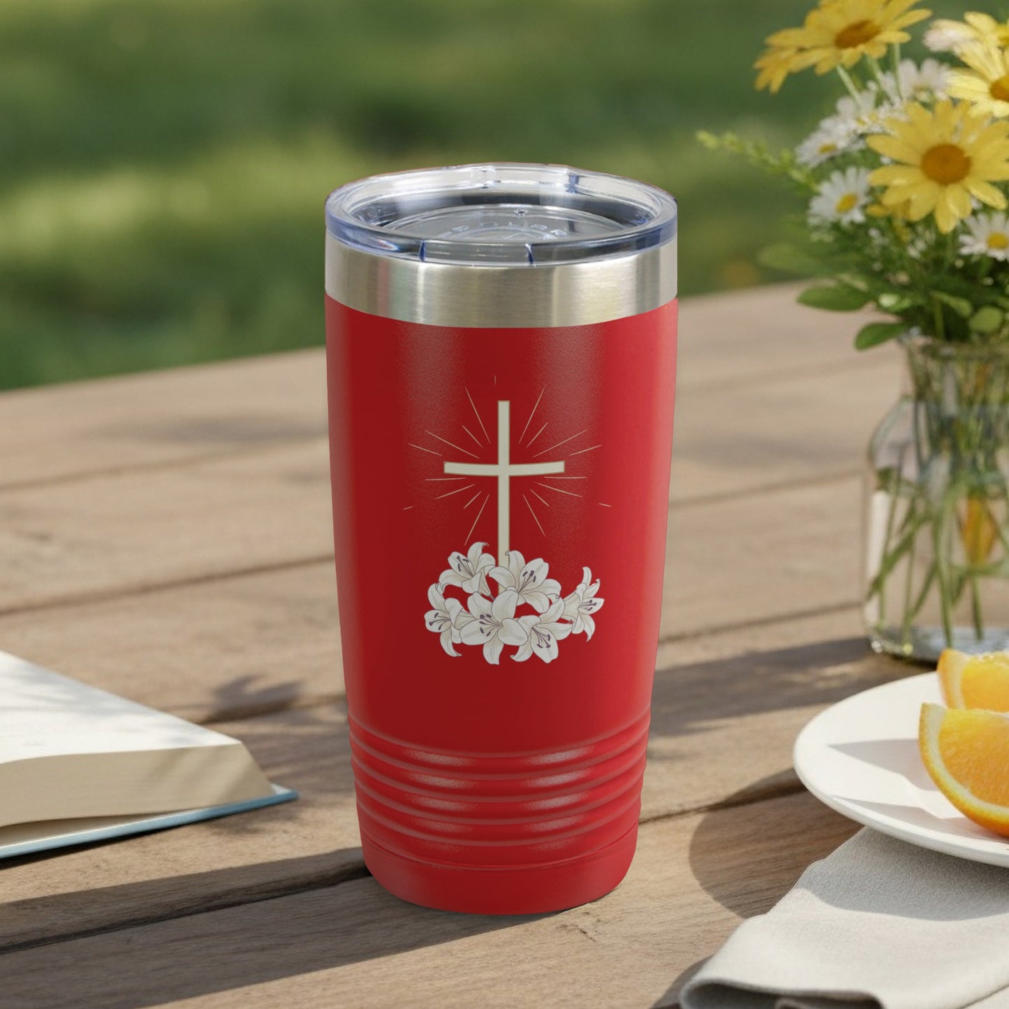 Red Cross Lilies Religious Emblem Tumbler product type