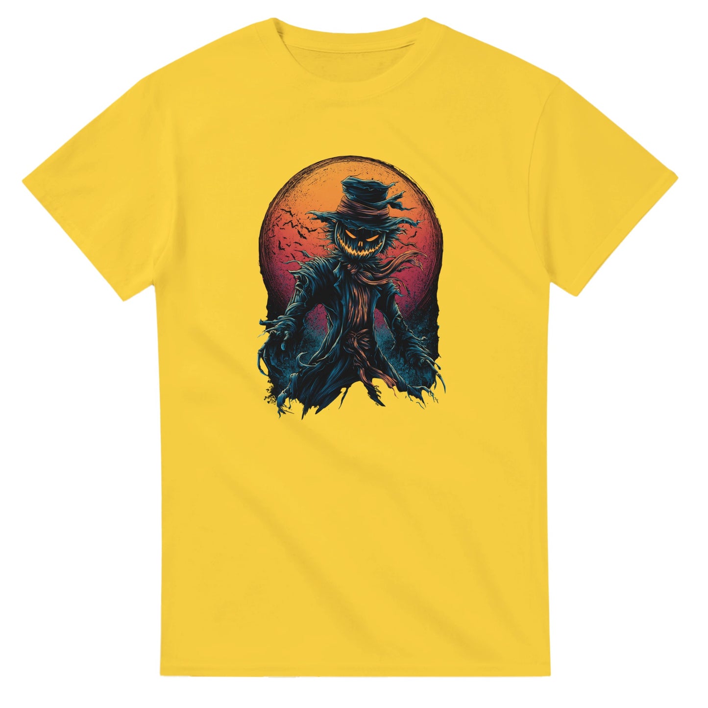 Scarecrow with Full Moon & Bats on a Heavyweight T-shirt