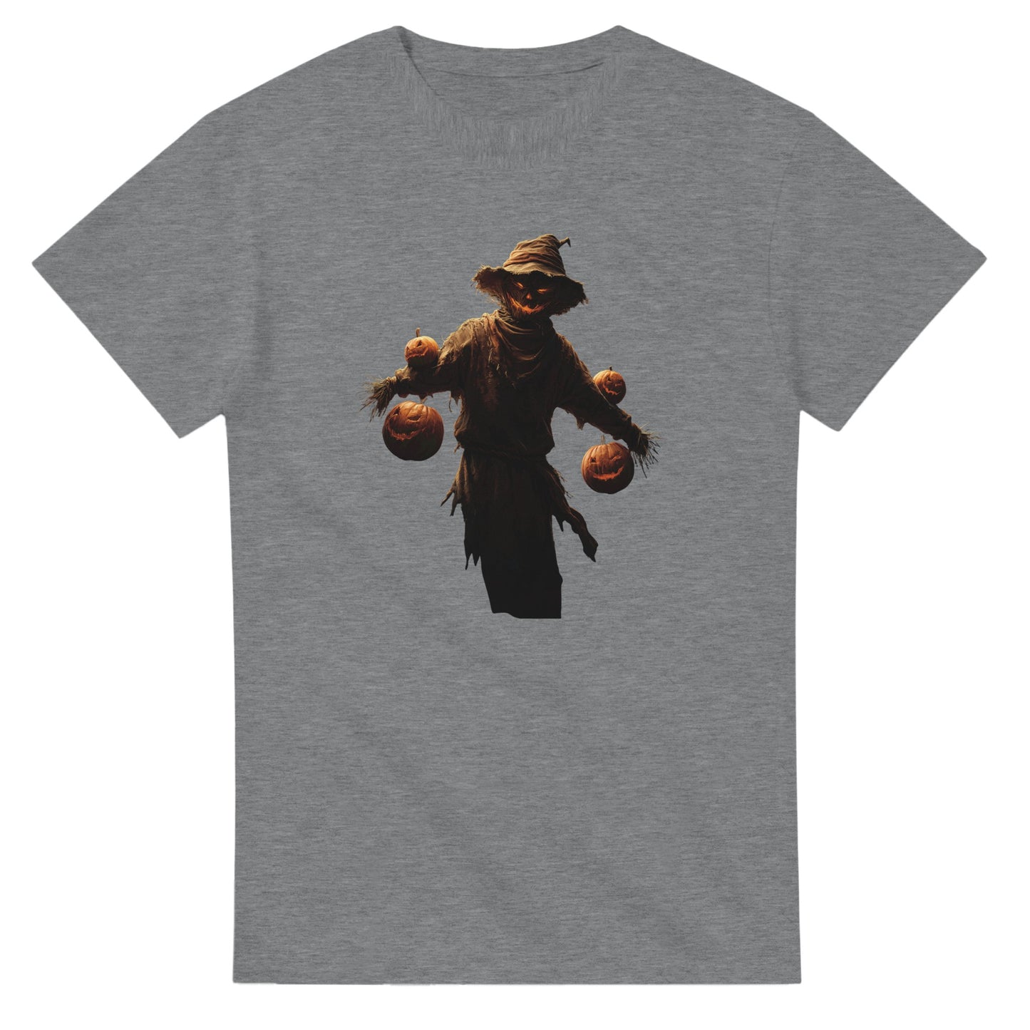 Haunted Scarecrow with Jack-o'-Lanterns on a Heavyweight T-shirt