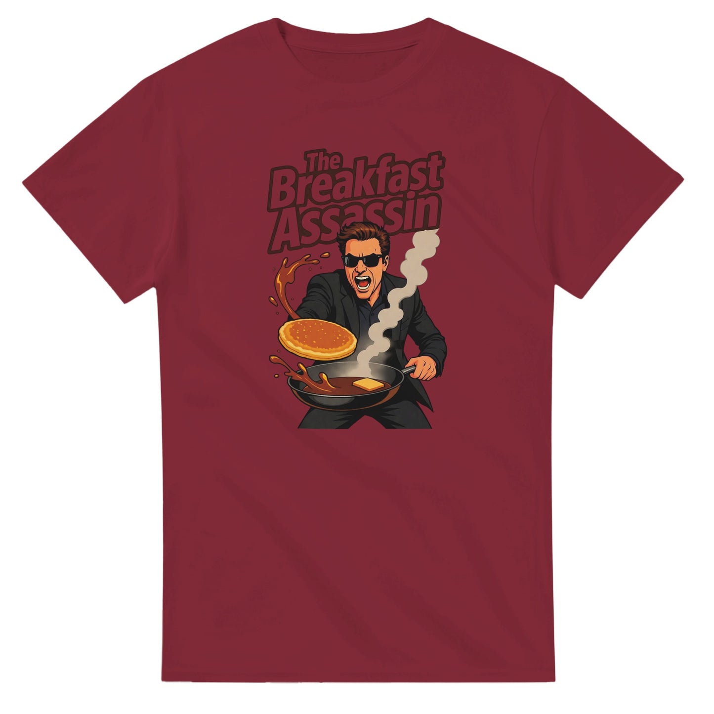 The Breakfast Assassin graphic design on a Heavyweight T-shirt