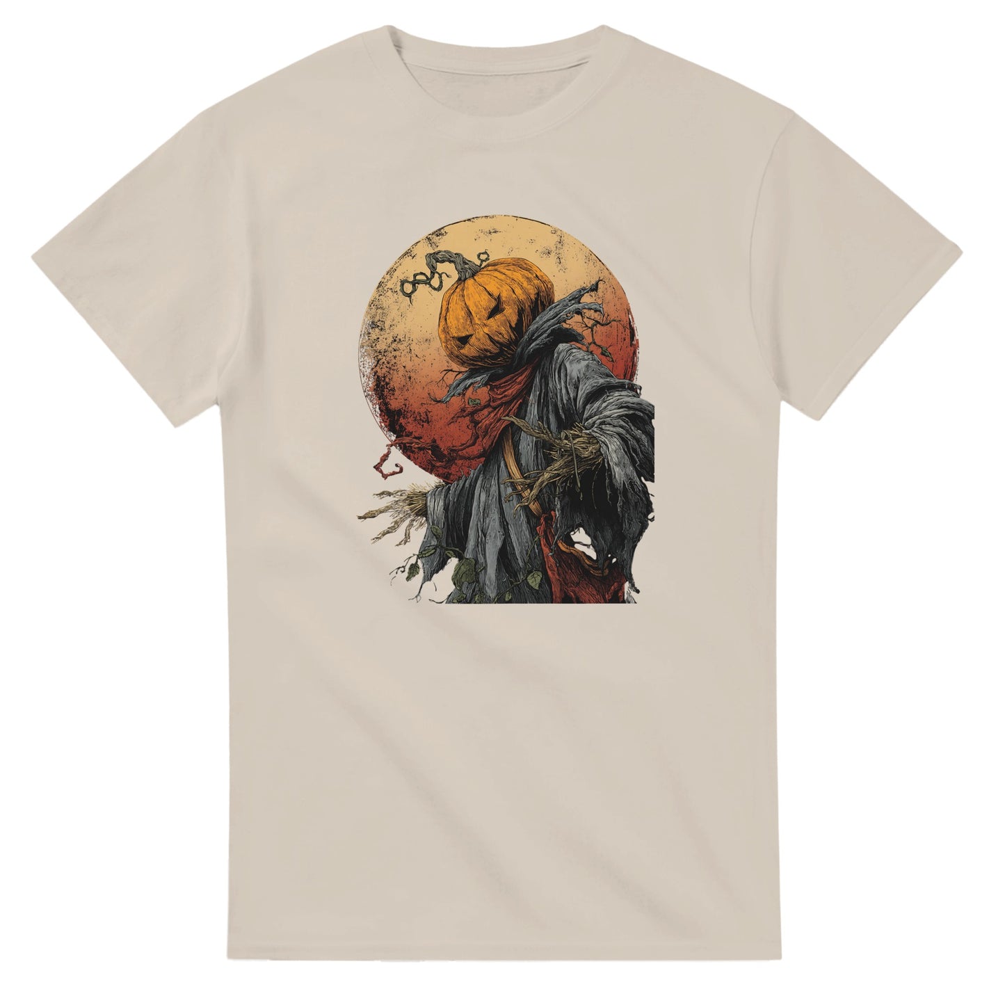 Spooky Pumpkin Scarecrow on a Heavyweight T-shirt