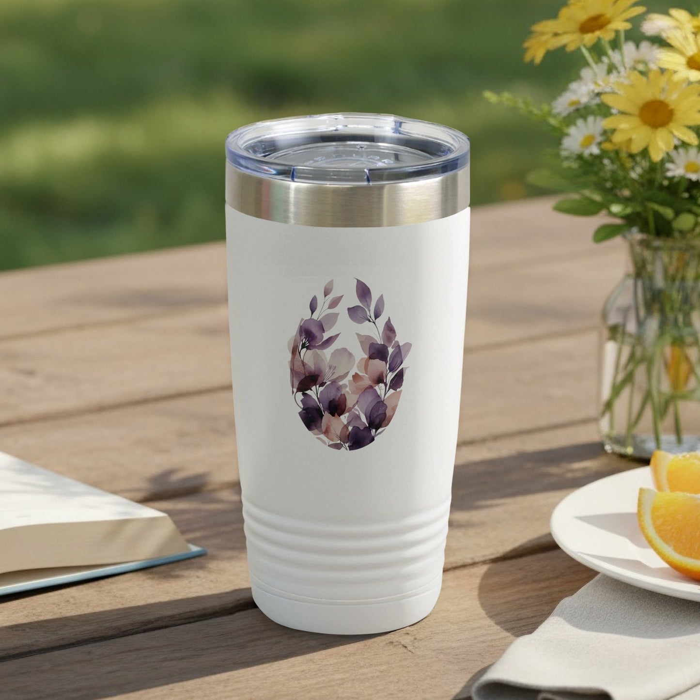 Floral Egg Design Insulated Tumbler with Purple Flowers