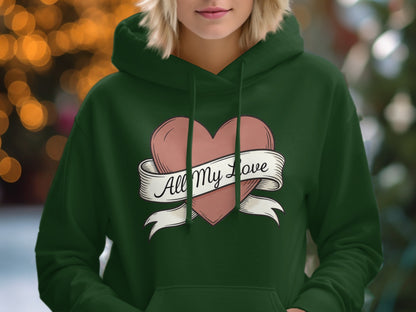All My Love Heart Print Hoodie for Casual Wear