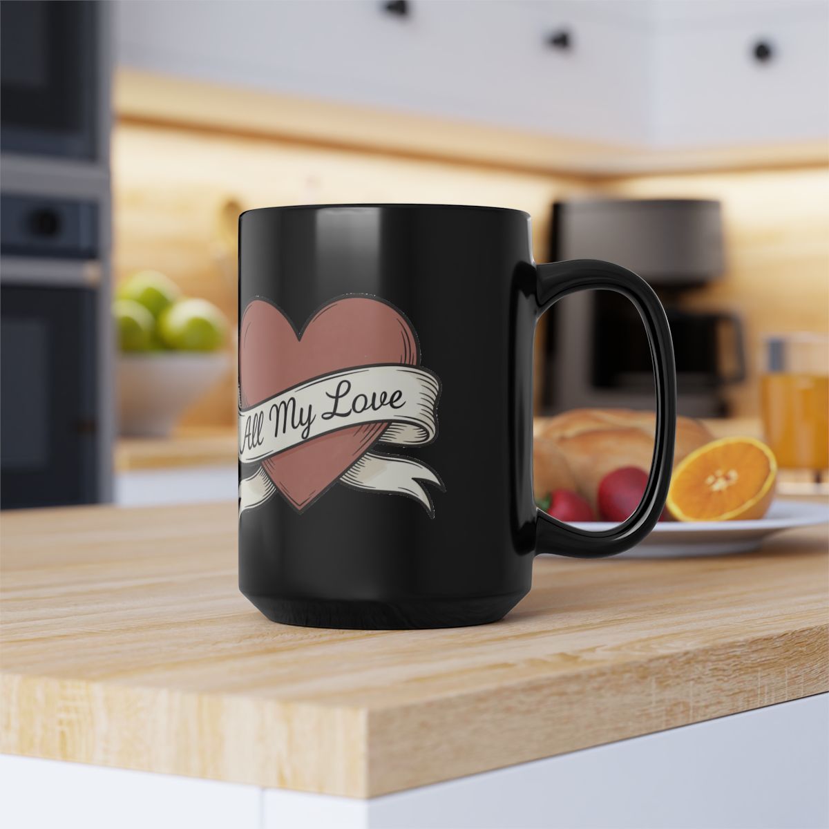 Heart All My Love Black Mug Valentine Gift