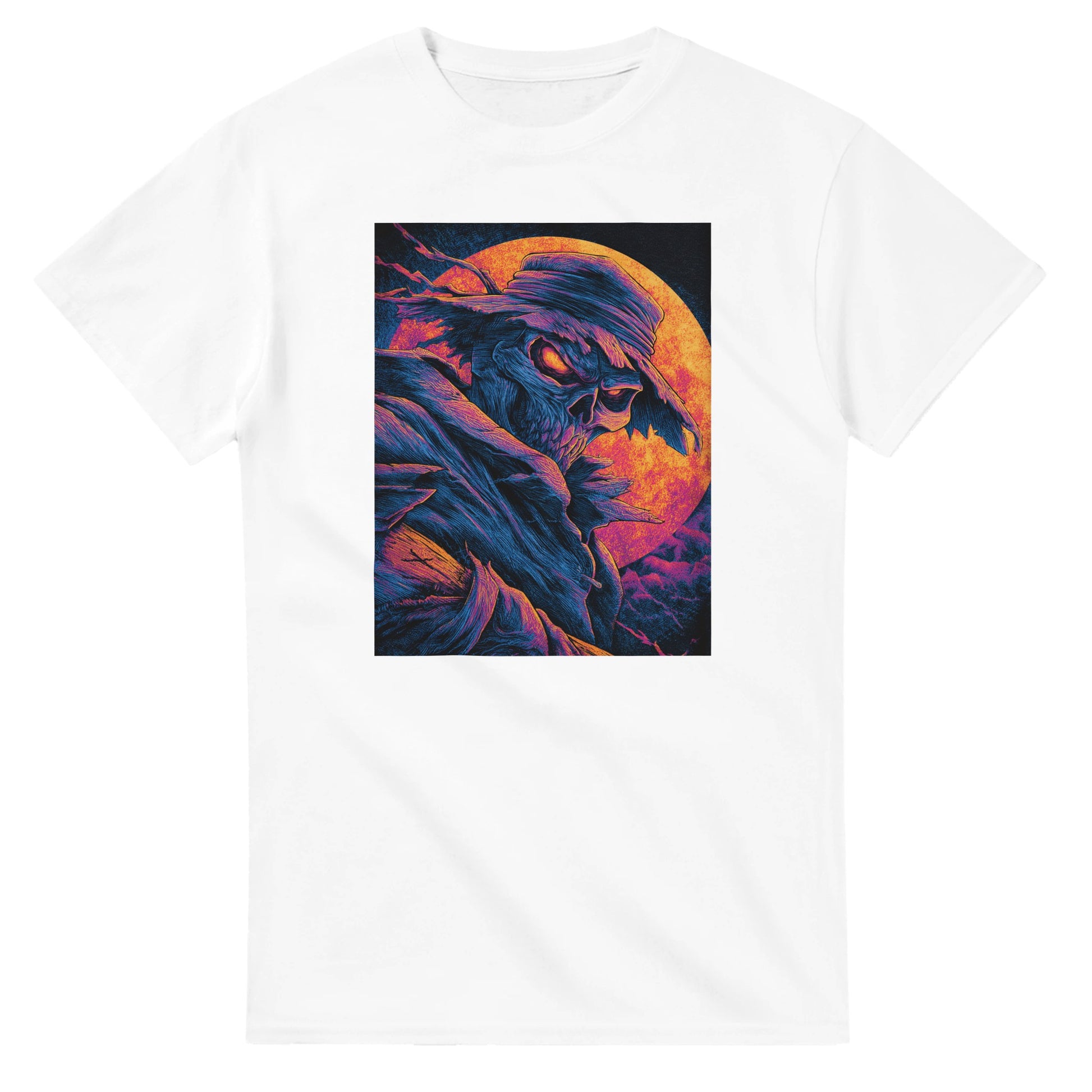Vibrant Skull & Scarecrow on a Heavyweight T-shirt