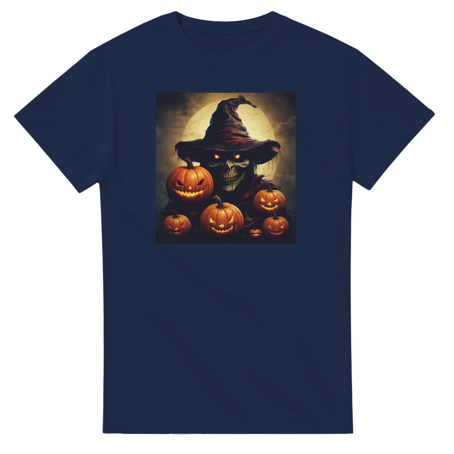 Spooky Skull Wizard & Jack-o'-Lanterns on a Heavyweight T-shirt
