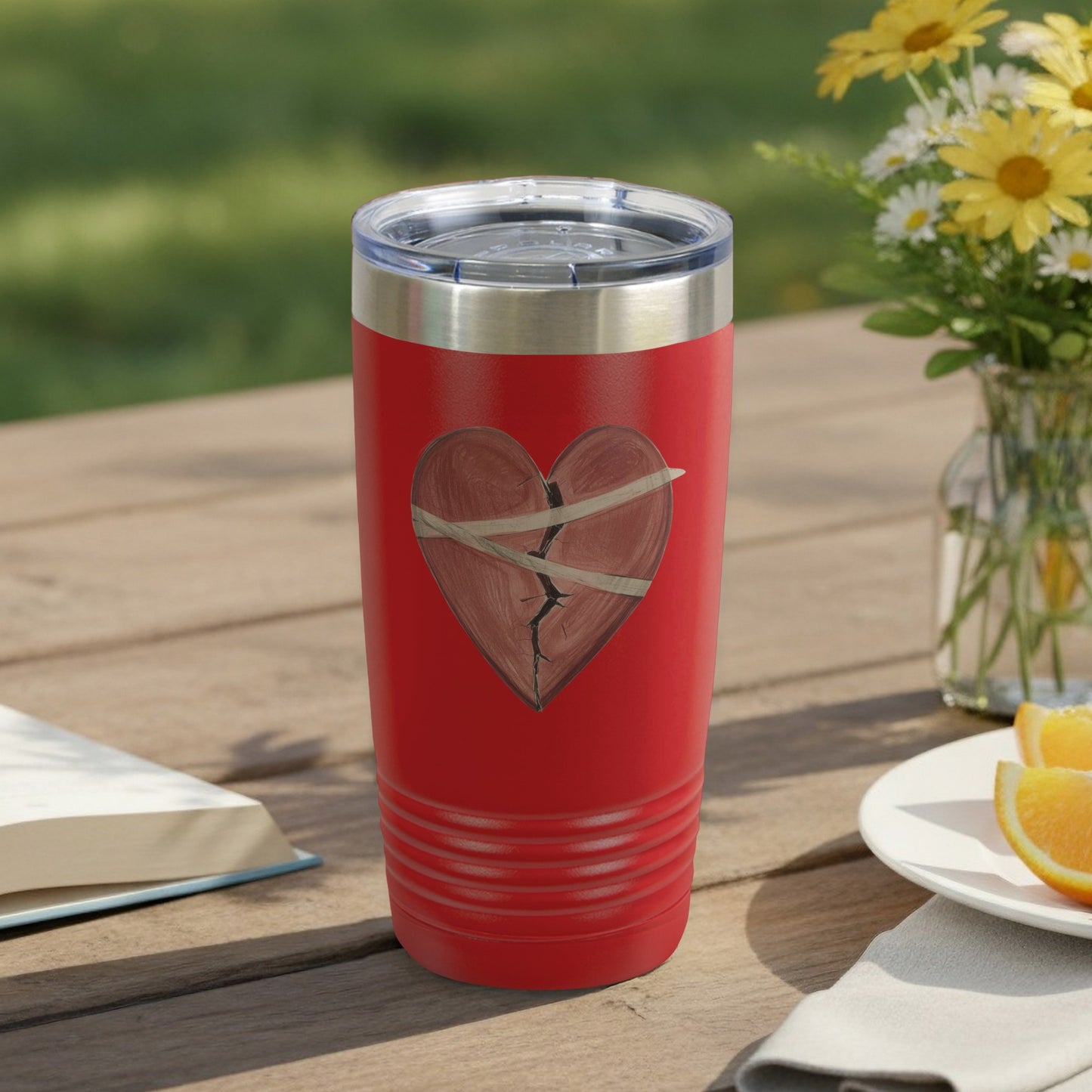 Broken Heart Design Red Insulated Tumbler Cup