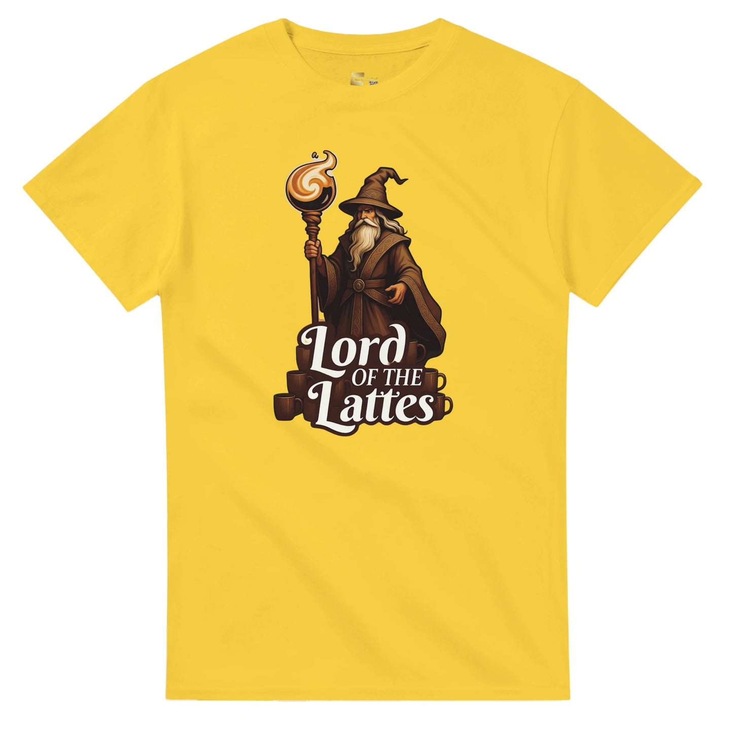 Lord of the Lattes graphic design on a Heavyweight T-shirt