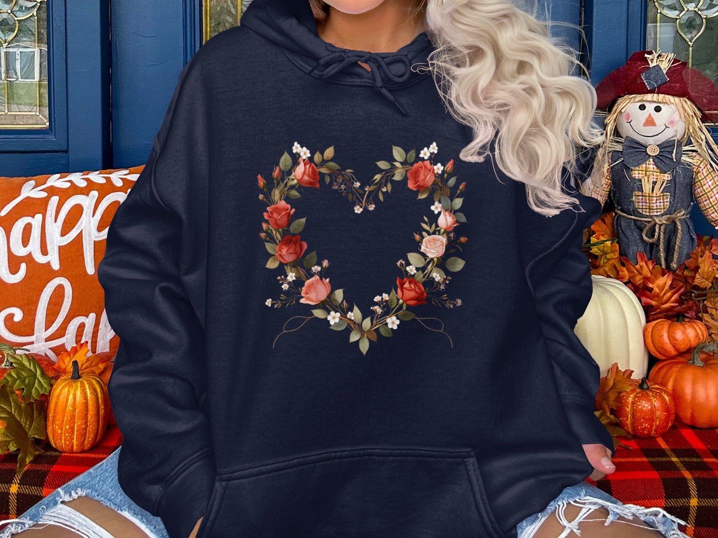 Floral Heart Design Autumn Themed Hoodie Product