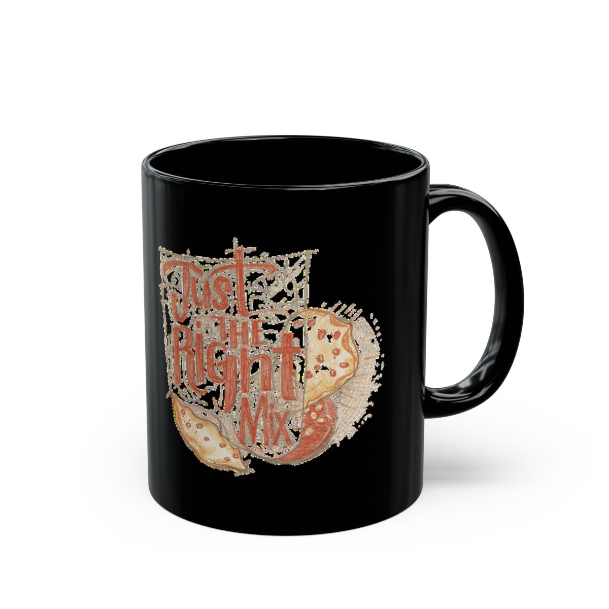 Chips and Salsa Dip with Just the Right Mix text phrase on an 11/15oz Black Mug